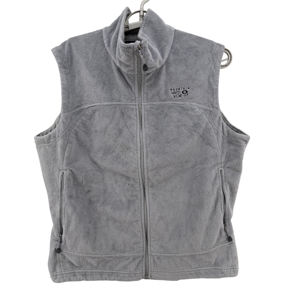 Mountain Hardwear Womens XL Gray Fleece Full Zip Vest Mock Neck Zip Pocket